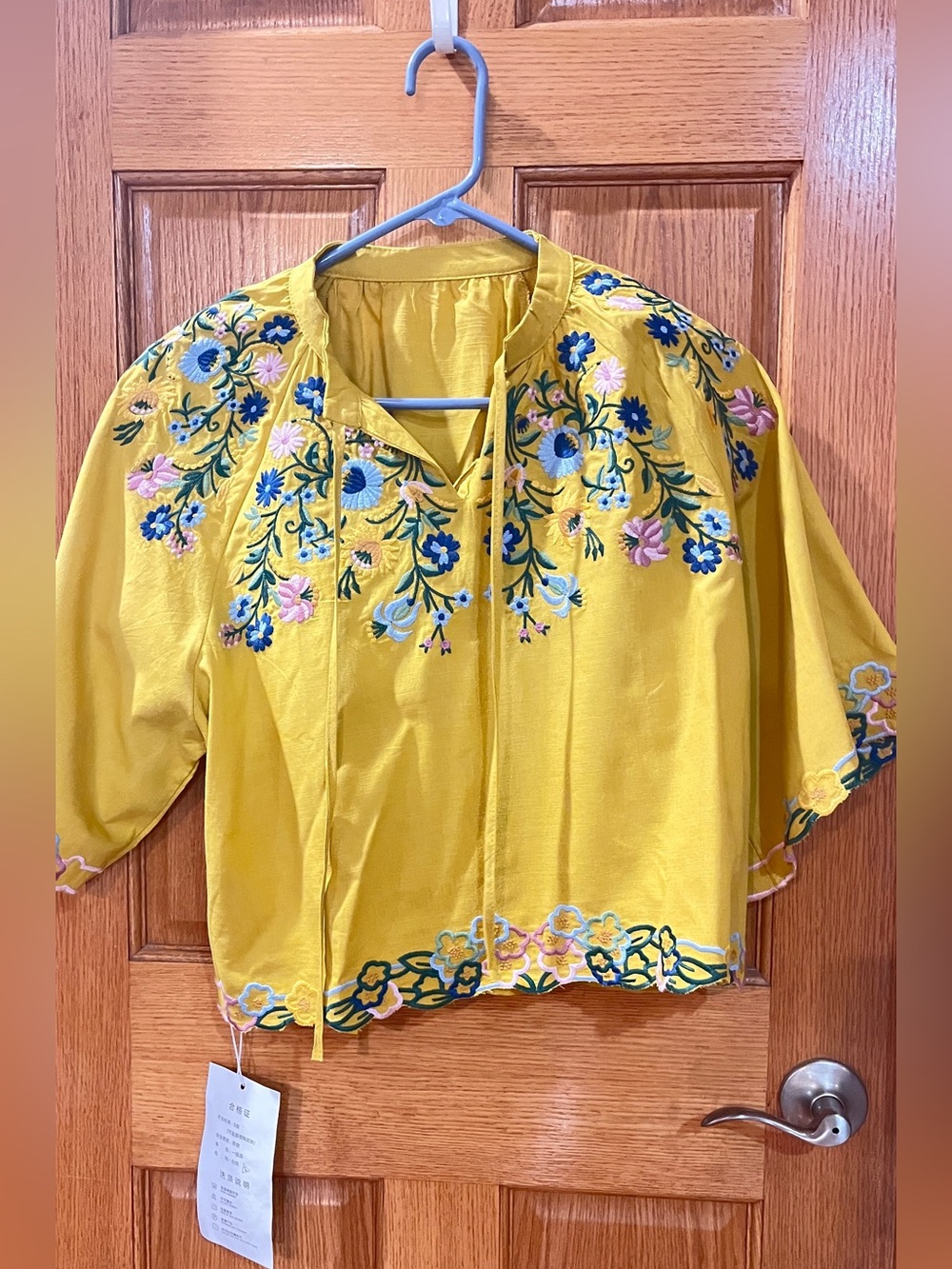 Embroidered Yellow Floral Women's Top